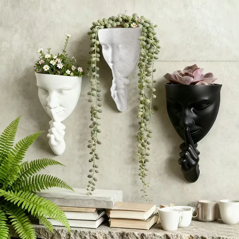 Creative Human Face Flower Pot Head Wall Planter Wall Mounted Planter Pot Cute Plants Vase Garden Planter Pot Decoration crafts