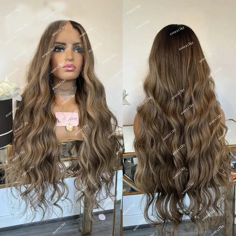 

Highlight Ash Blonde Loose Wave V Part Wig 100% Virgin Human Hair ombre Auburn Brown U Shape Half Wig Wavy Full Machin Made 250%