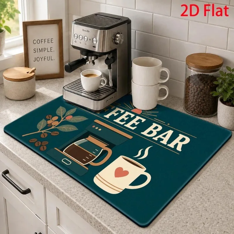 Dish Drying Mat 2D Flat Halloween Haunted Castle Pad Super Absorbent Black Cat Pumpkin Witch Kitchen Countertop Carpet