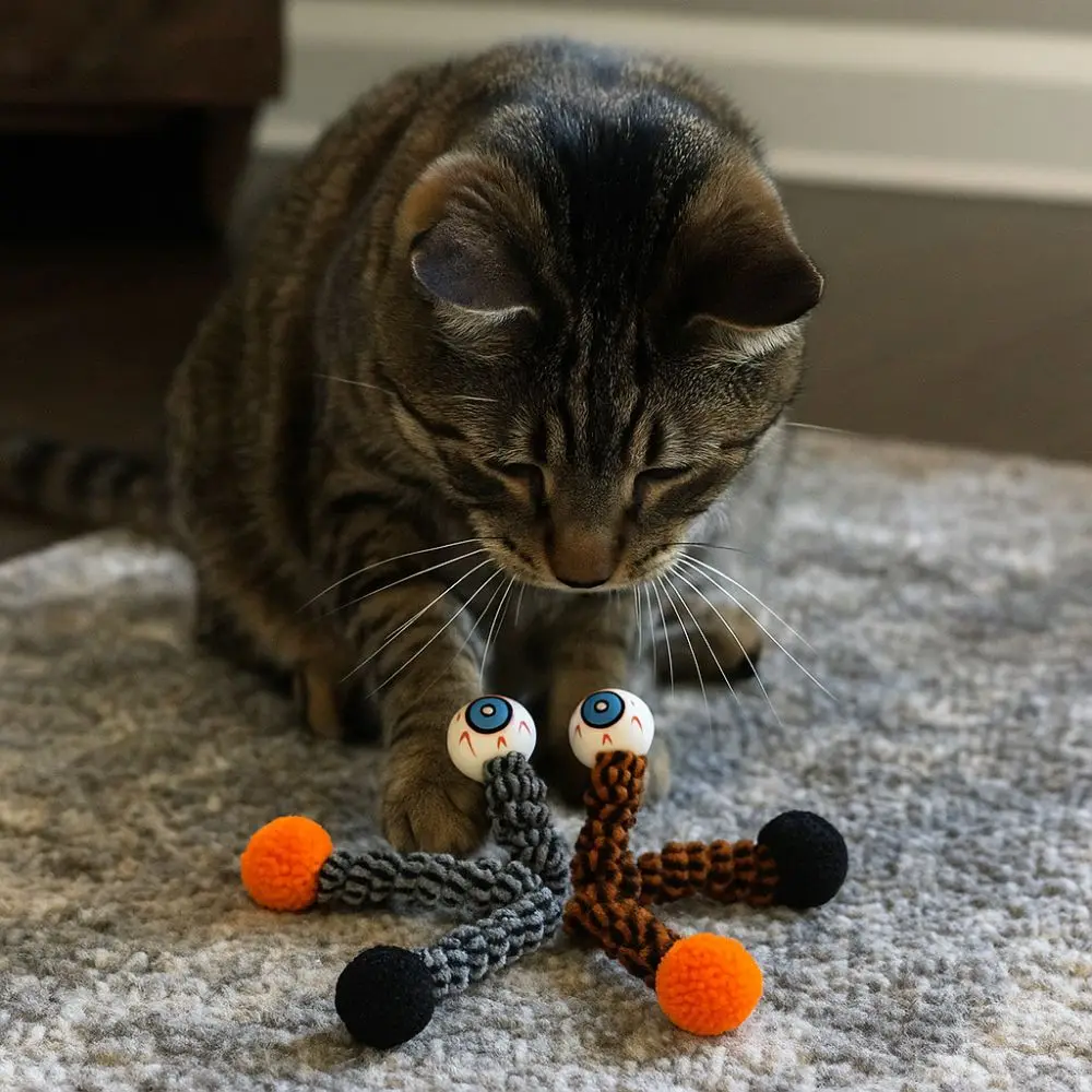 

Cat Teasing Stick Bite Resistant Halloween Cat Toys Yarn Spiral Eyeball Spring with Ball Cat Teasing Toys Interactive