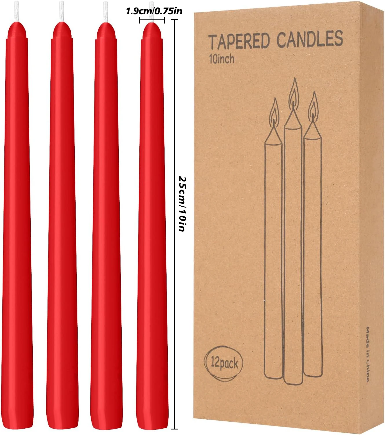 12 Pieces of 10inch Red Wax, Drip-Free, Smoke-Free, Fragrance-Free, Home Dinner Candles, Hand-Pulled, High-Quality, Suitable for Church, Family, Wedding, Party, Seasonal Celebrations, Emergency Situations and Home Decorations,非常适合 Christmas, Halloween, Easter, Thanksgiving, Day, Day, and Independent Day.