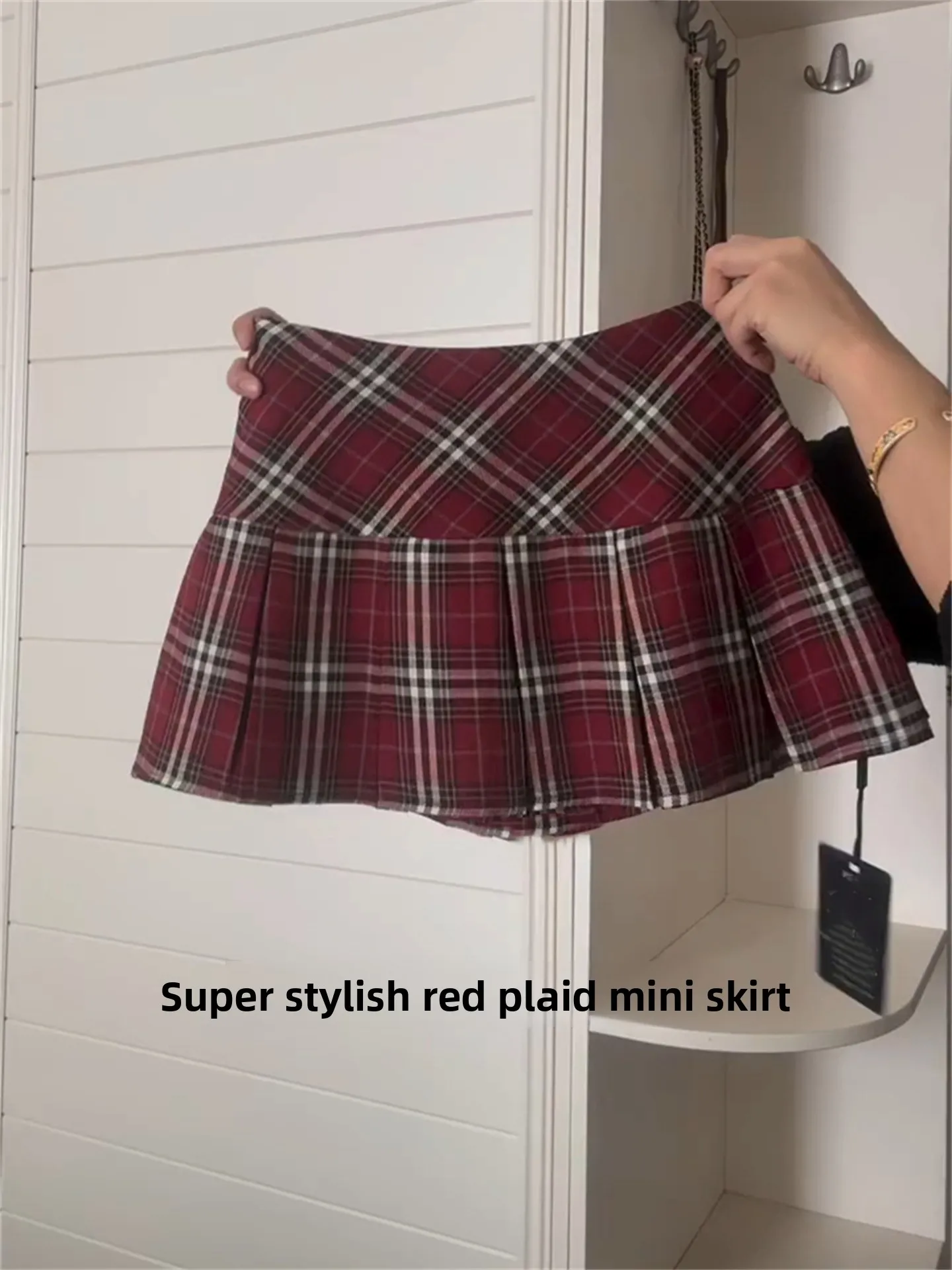 

Американская ретро-юбка большого размера Dopane Cheered, весенняя, красная в клетку, в студенческом стиле, плиссированная, с высокой талией, А-силуэт