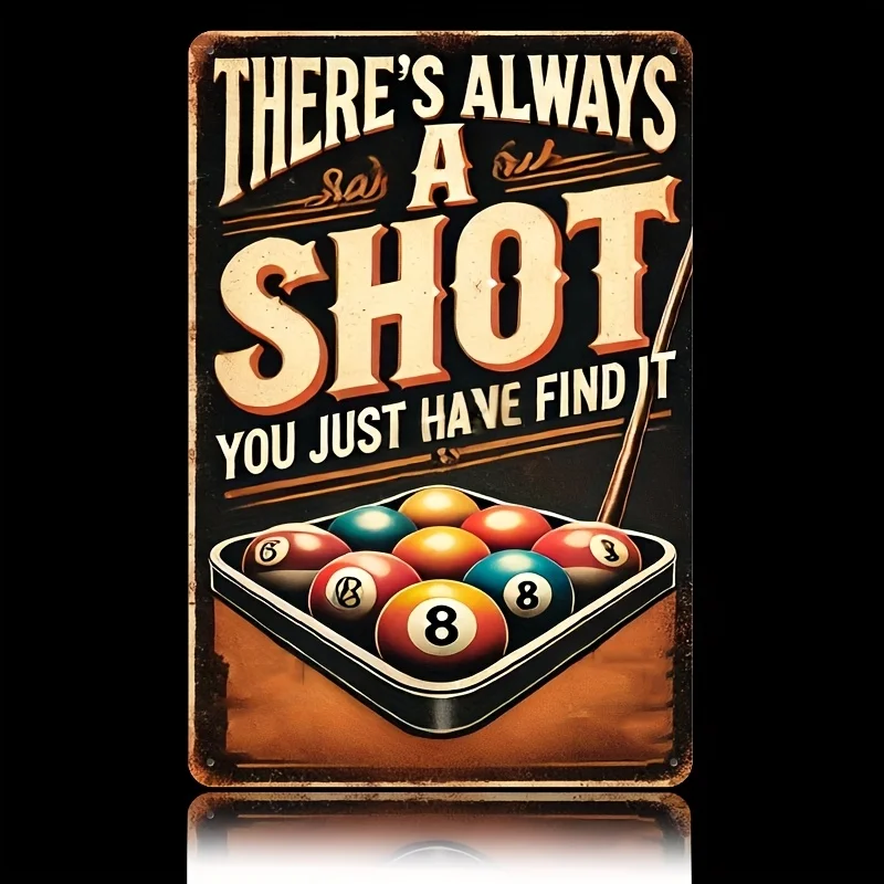 2D Metal Sign 8x12 Inch Retro Billiards 8 Ball Wall Decor for Kitchen Bar Garage Man Cave Unique Hanging Ornament