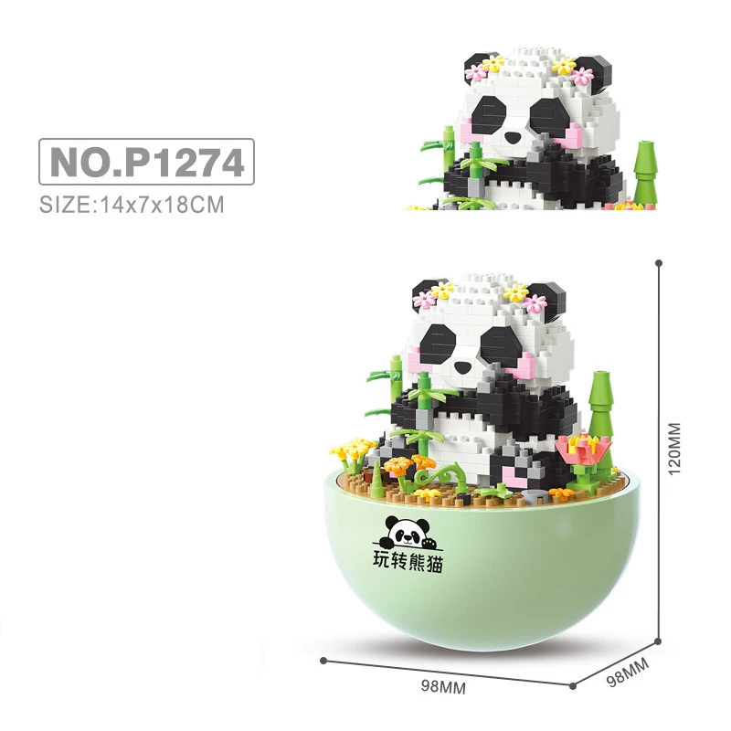 مكعبات بناء جسيمات صغيرة، بهلوان كرتوني لطيف، زهرة الباندا/ديكور الطاولة/لعبة تجميع الألغاز #2