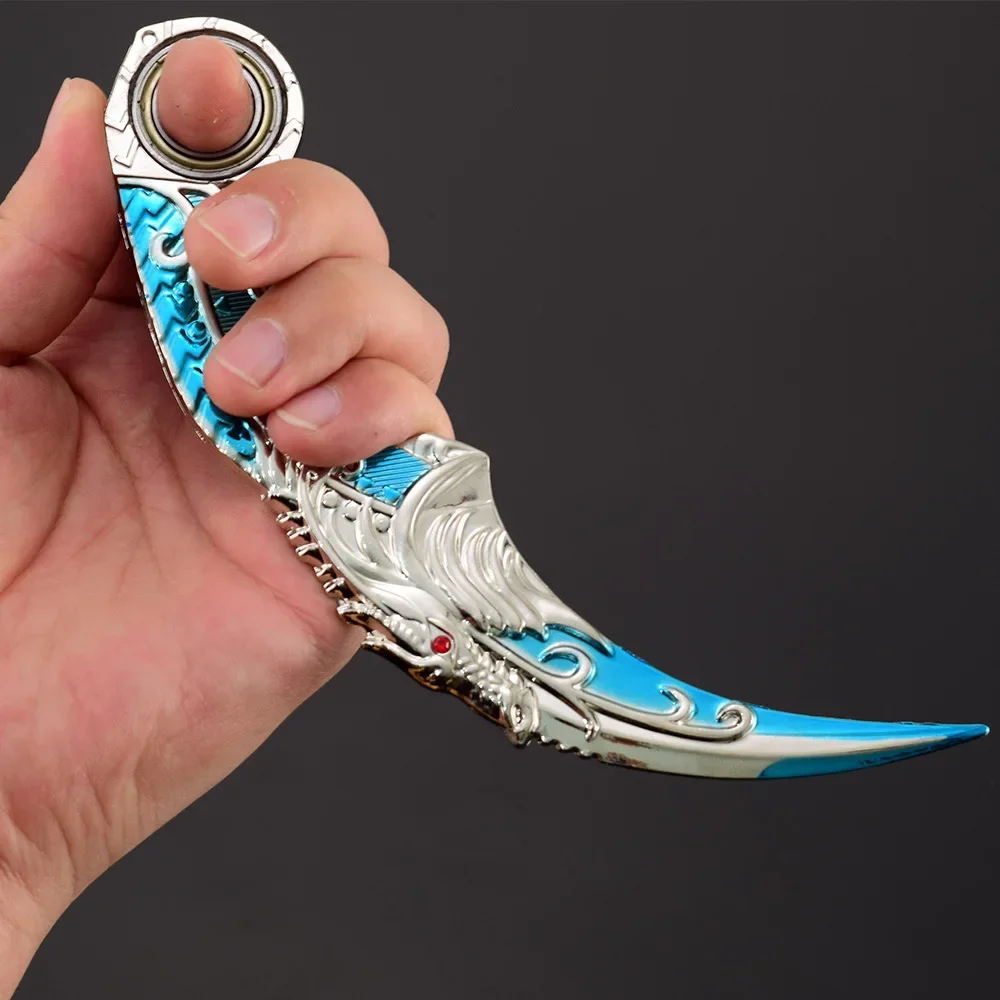 6.7inch Chinese Dragon Karambit Metal Dark Moon Double Thorn Model Game Life and Death Peripherals Golden Dragon Claw Knife Toy