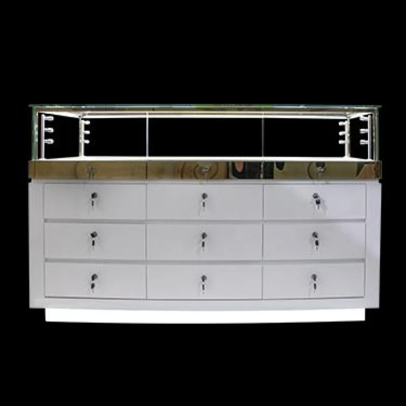 custom，Custom Jewelry Glass Display Counter Jewellery Shop Sales Table Design Lockable Jewelry Showcase with Drawer