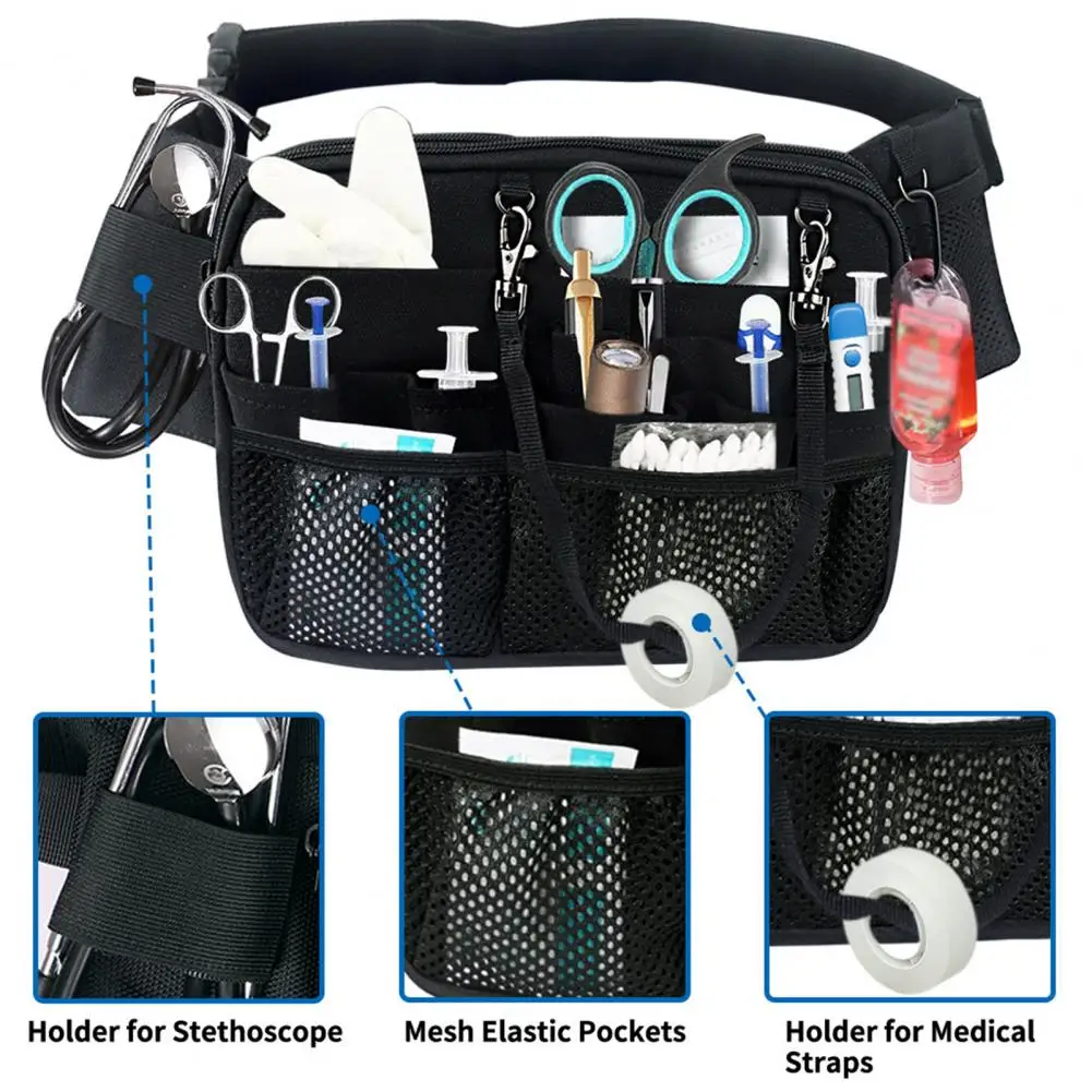Zippered Compartments Nurse Bag Nurse Fanny Pack Multi Pocket Waist Organizer Adjustable Strap Portable Belt for Hospital