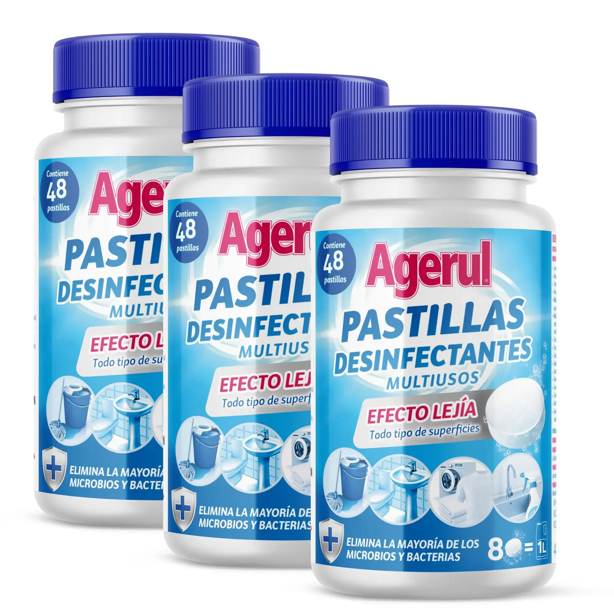 Pastillas Desinfectantes Multiusos - Pack Ahorro 48 Pastillas X3 Total 144 pastillas Efecto Lejía Agerul【ROUA】