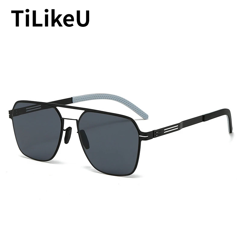 Polarized Sunglasses Ultra Light Stainless Steel Double Beam Screwless Men Outdoor Fishing UV Protective Glasses Male Sunglasses