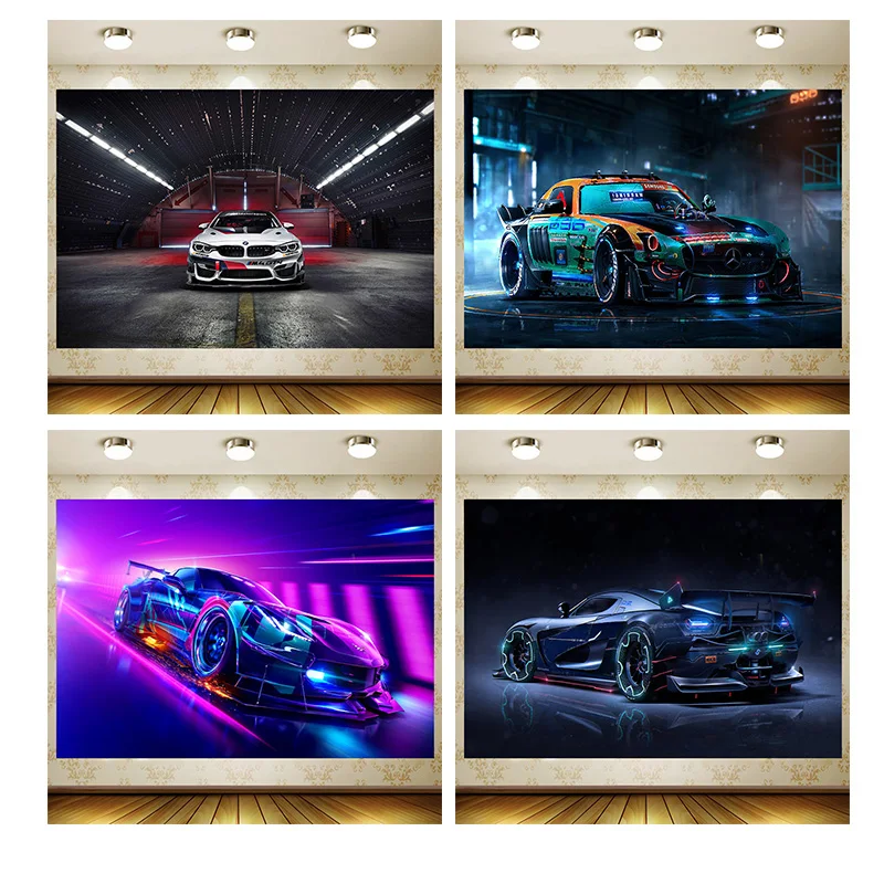 

Cool cars Cyberpunk styleBackdrop Boy Birthday Party Supplies Banner room Decoration Background Photography