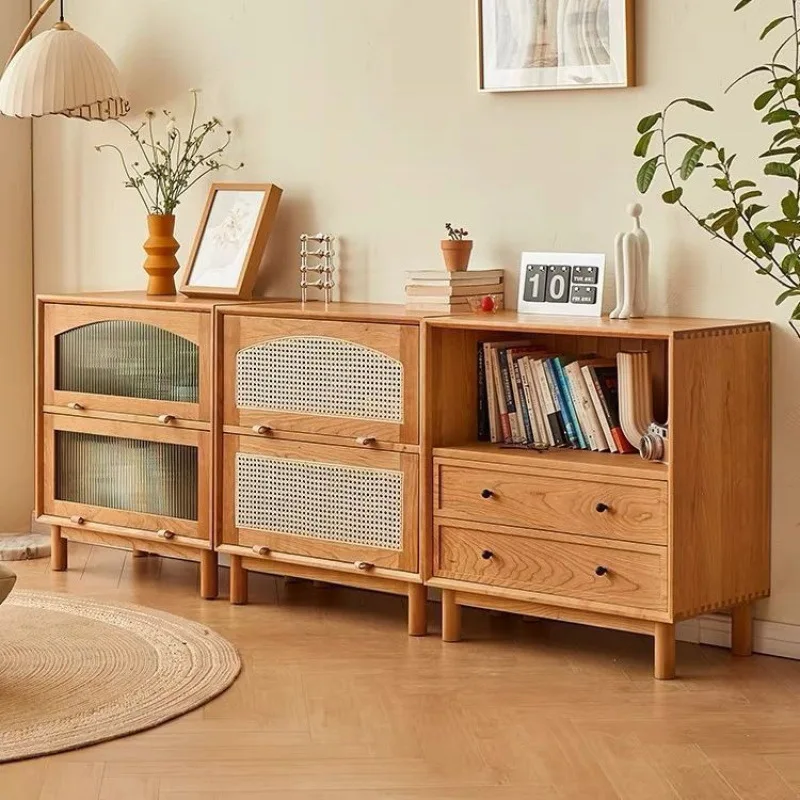 Solid wood low bookcase, log, living room storage cabinet