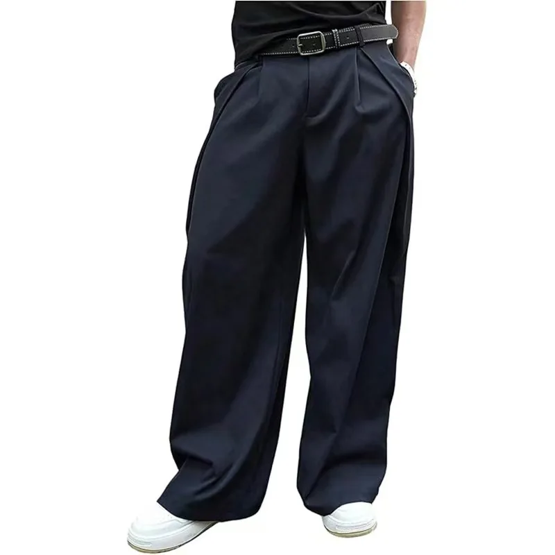 Pantaloni da abito casual di nuova moda primavera autunno uomo pieghettati pantaloni larghi larghi solidi design senso pantaloni larghi alla moda streetwear