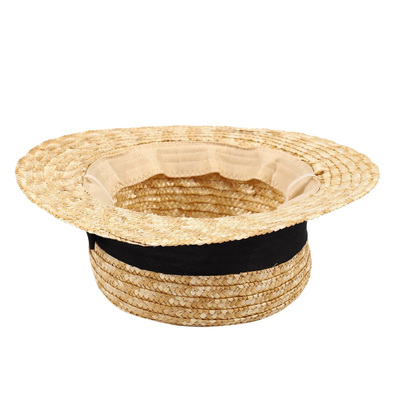 B05C-2X Cute Child Girls Straw Hat Bowknot Sun Hat Kids Large Brim Beach Summer Boater Beach Ribbon Round Flat Top Fedora Hat