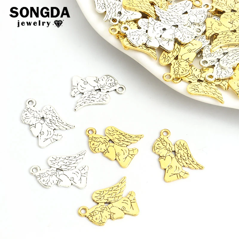 20pcs Vintage Silver/Gold Color Pray Angel Alloy Charms Metal Praying Girl Pendant For Handmade Jewelry DIY Findings Accessories