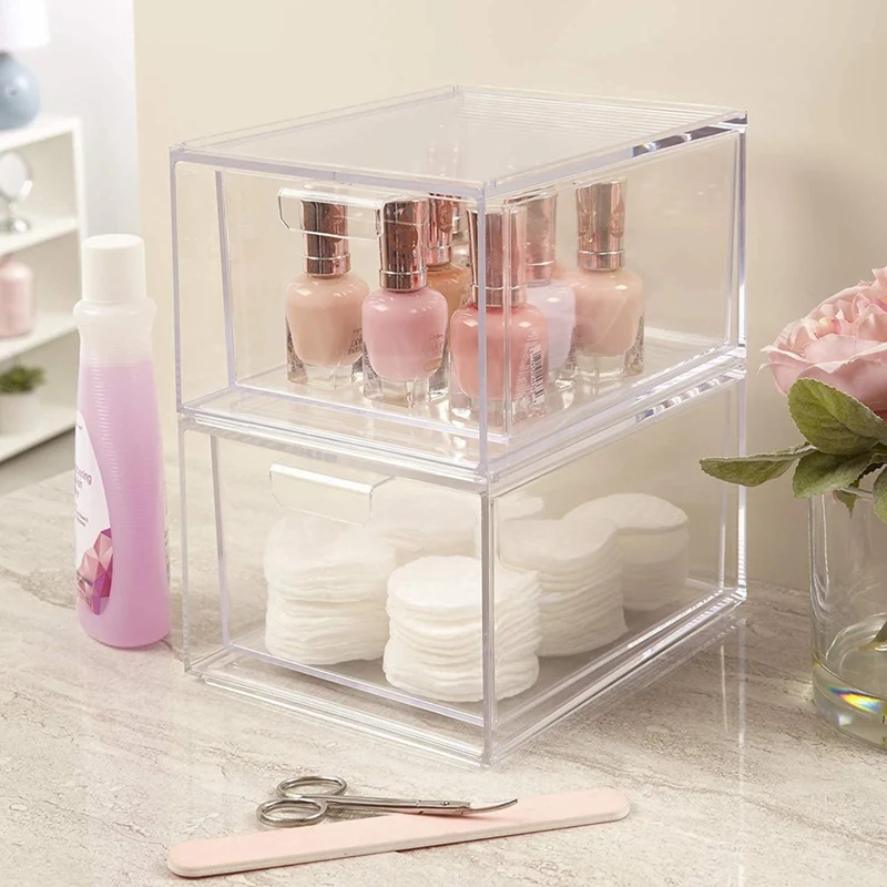 Stackable Clear Plastic Organizer Drawers 4.5-Inches Tall Organize Cosmetics And Beauty Supplies