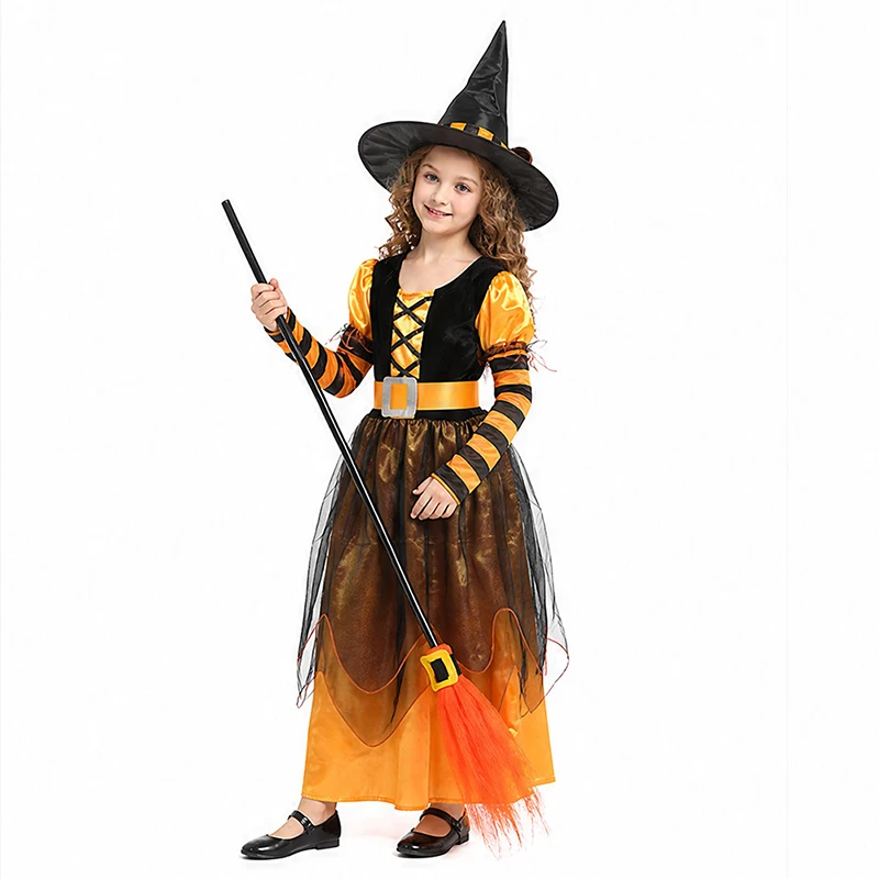 Hexen-Cosplay-Kostüm-Set für Mädchen, Kinder-Halloween-Partykleid, verschiedene Hexen-Outfits für Karneval und Rollenspiele – Detail 13