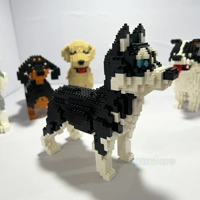 

Cartoon Animal World Siberian Husky Micro Building Blocks Set Cute Pet Dogs 3D Model DIY Mini Diamond Brick Children Toys No Box