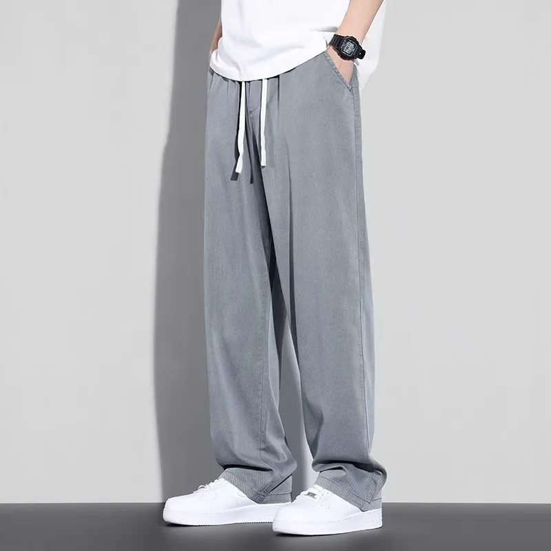 جينز كاجوال رفيع للرجال من Ice Thin High Street فضفاض مستقيم طويل سروال شبابي أنيق مقاوم للتآكل جينز رفيع صيفي للترفيه...