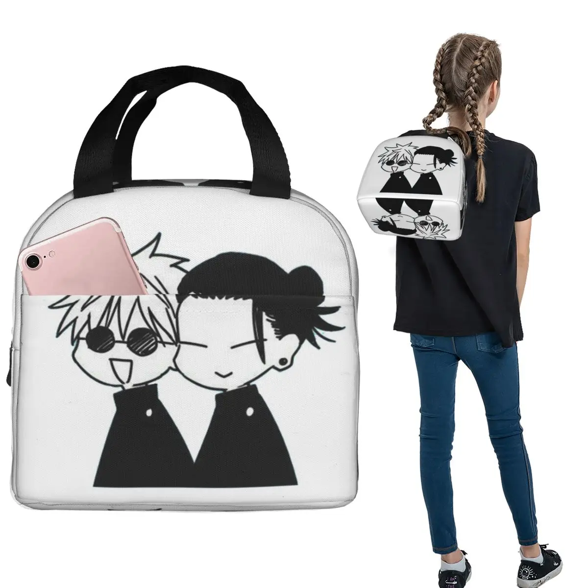 Gojo Satoru And Geto Suguru Insulated Lunch Bag for Women Children Portable Food Boxes Thermal Lunch Box Tote