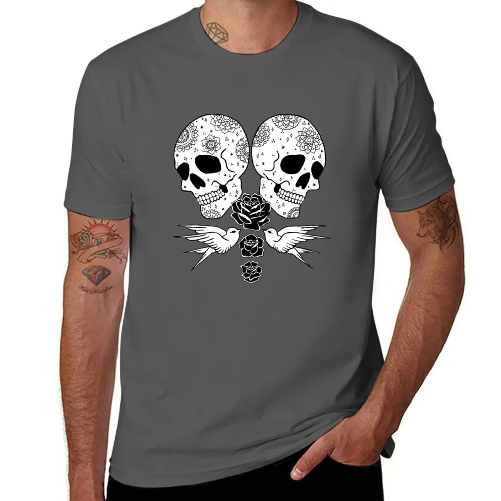 

Black Rose Skulls T-Shirt t shirt personalised man t shirts for men casual T-Shirt