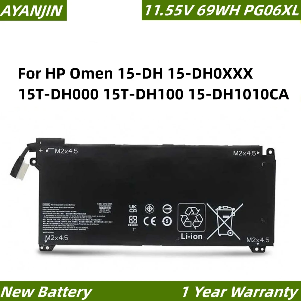 

Аккумулятор PG06XL 11,55 в, 69 Втч для HP Omen 15-DH 15-DH0XXX 15T-DH000 15T-DH100 15-DH1010CA