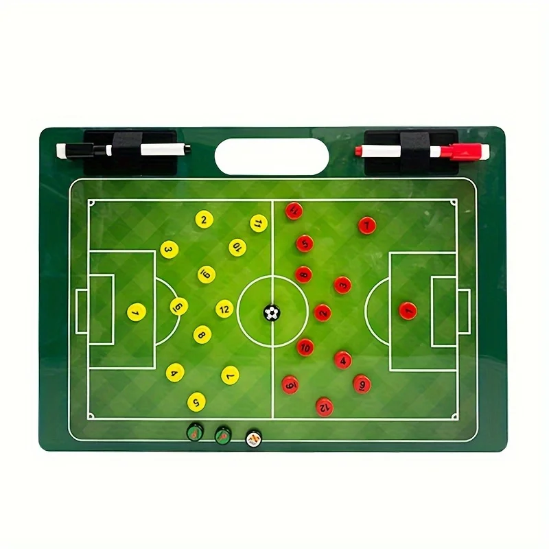 

Portable Magnetic Soccer Coaching Clipboard - Double-Sided Tactical Board with Player Markers & Goal Posts for Sports Training