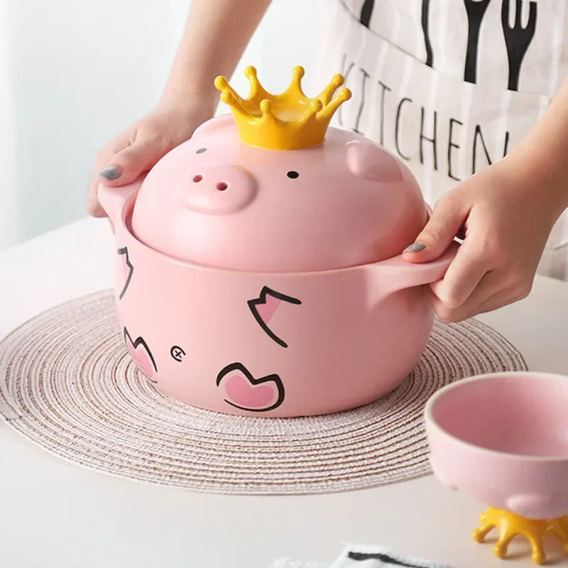 

Pig Casserole Stew Pot Porridge Household Open Fire Soup Pot Old-Fashioned Kitchen Ceramic Tableware Porcelain Bowl Cooking Pot