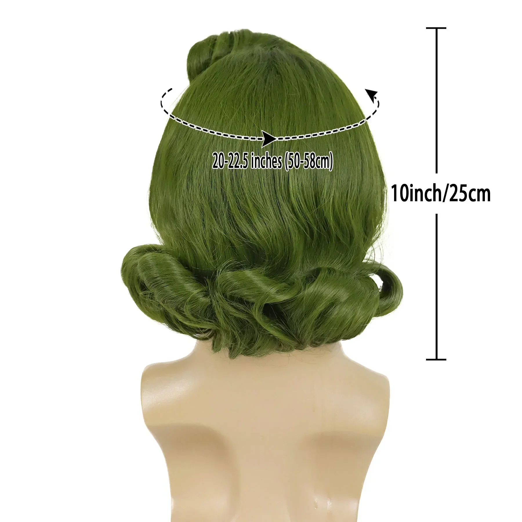 Synthetic Hair Men Short Curly Green Wig with White Eyebow Outfit Funny Cosplay Wigs Halloween Party Wonka Costume Dress Up Wig