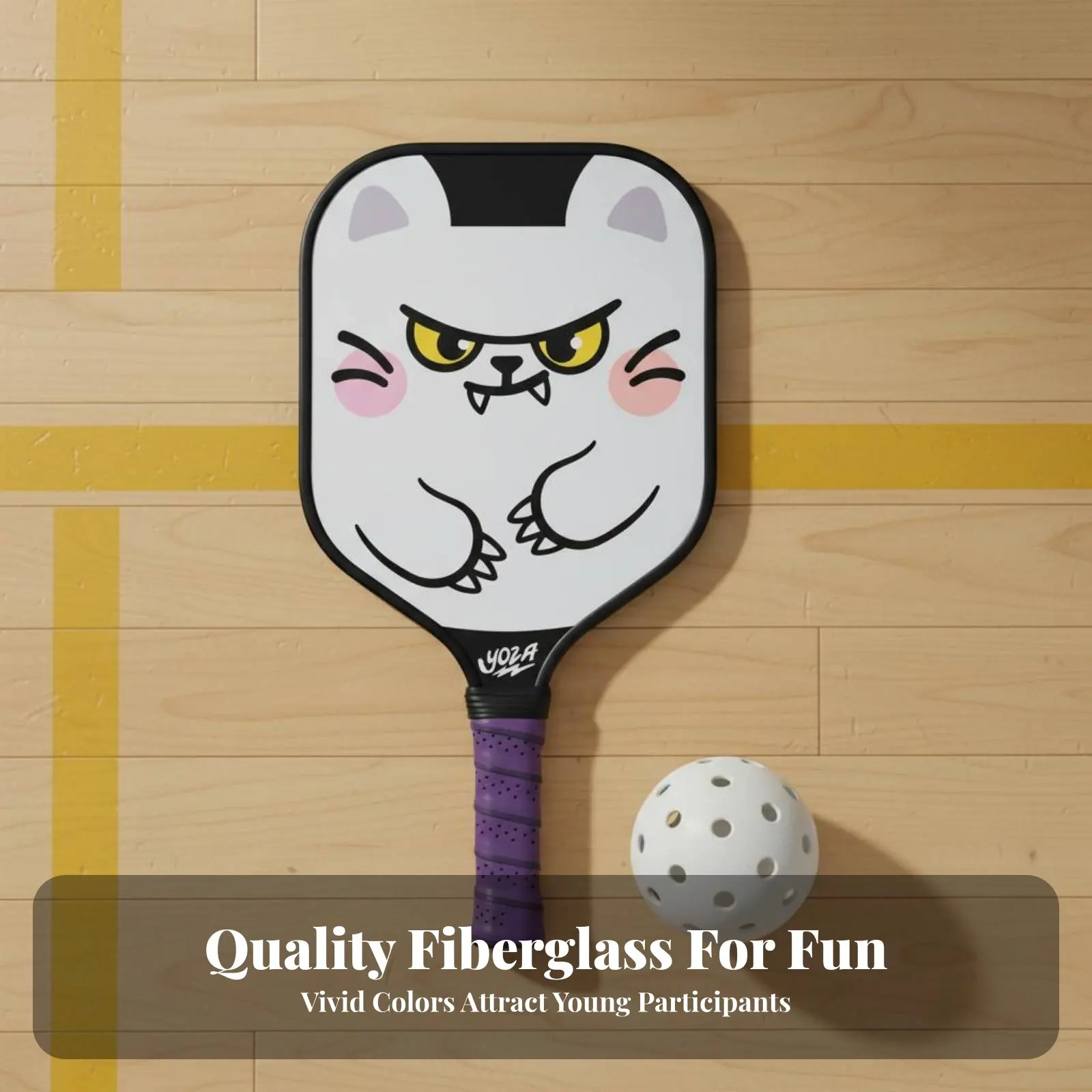 Kids Pickleball Paddle Small Grip Junior Pickleball Paddle Fun Designs Hexagonal Interior for Students, Beach