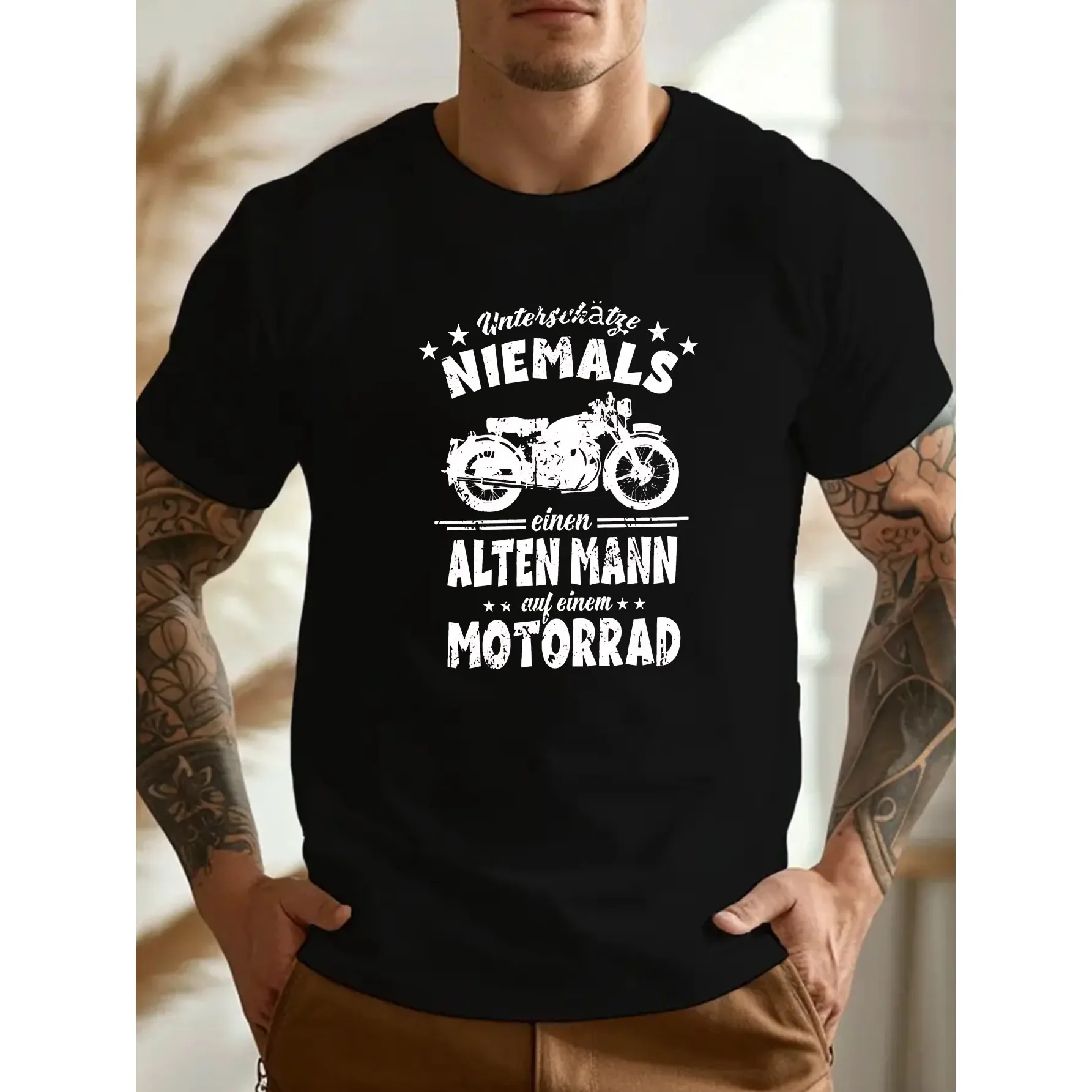 

German Motorcycle Rider Never Underestimate Old Man Graphic T-Shirt Cotton Casual Crew Neck Short Sleeve Tee