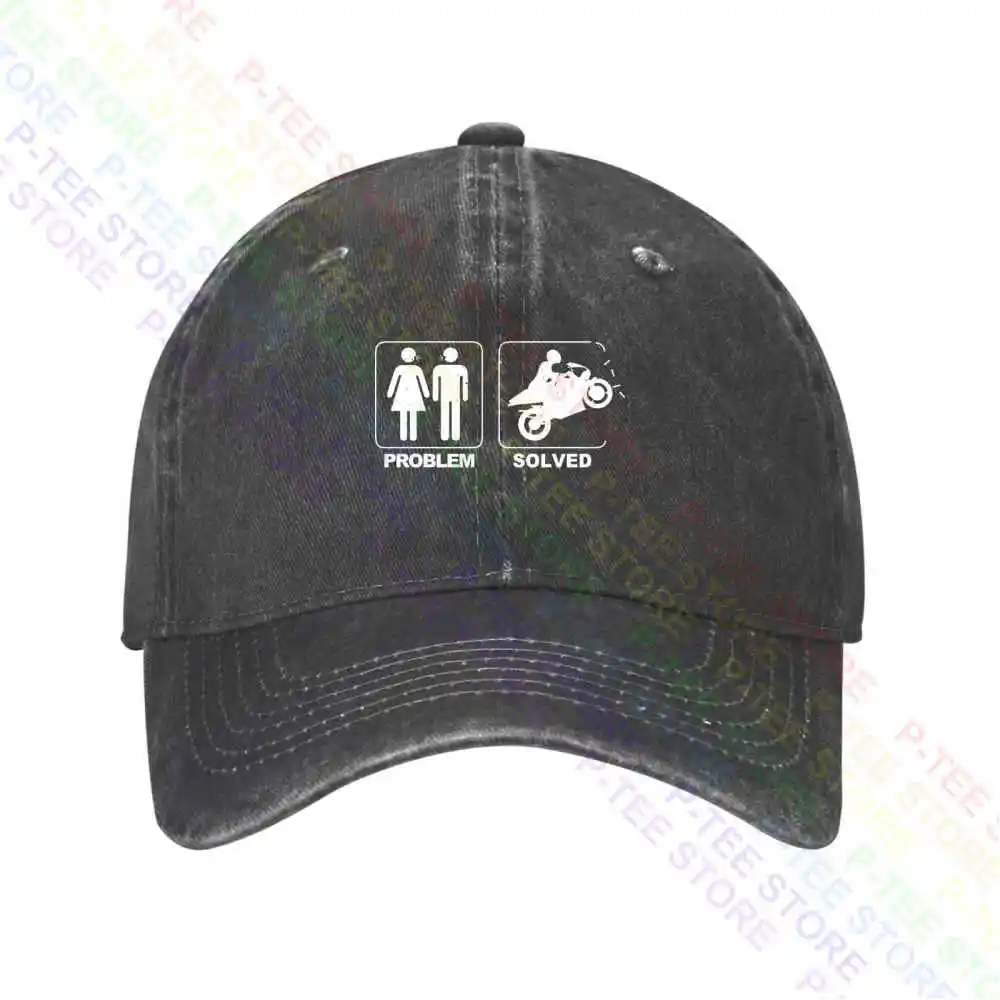 Problem Solved Motorcycle Biker Motorcyclist Wife Divorce Baseball Cap Snapback Caps Knitted Bucket Hat