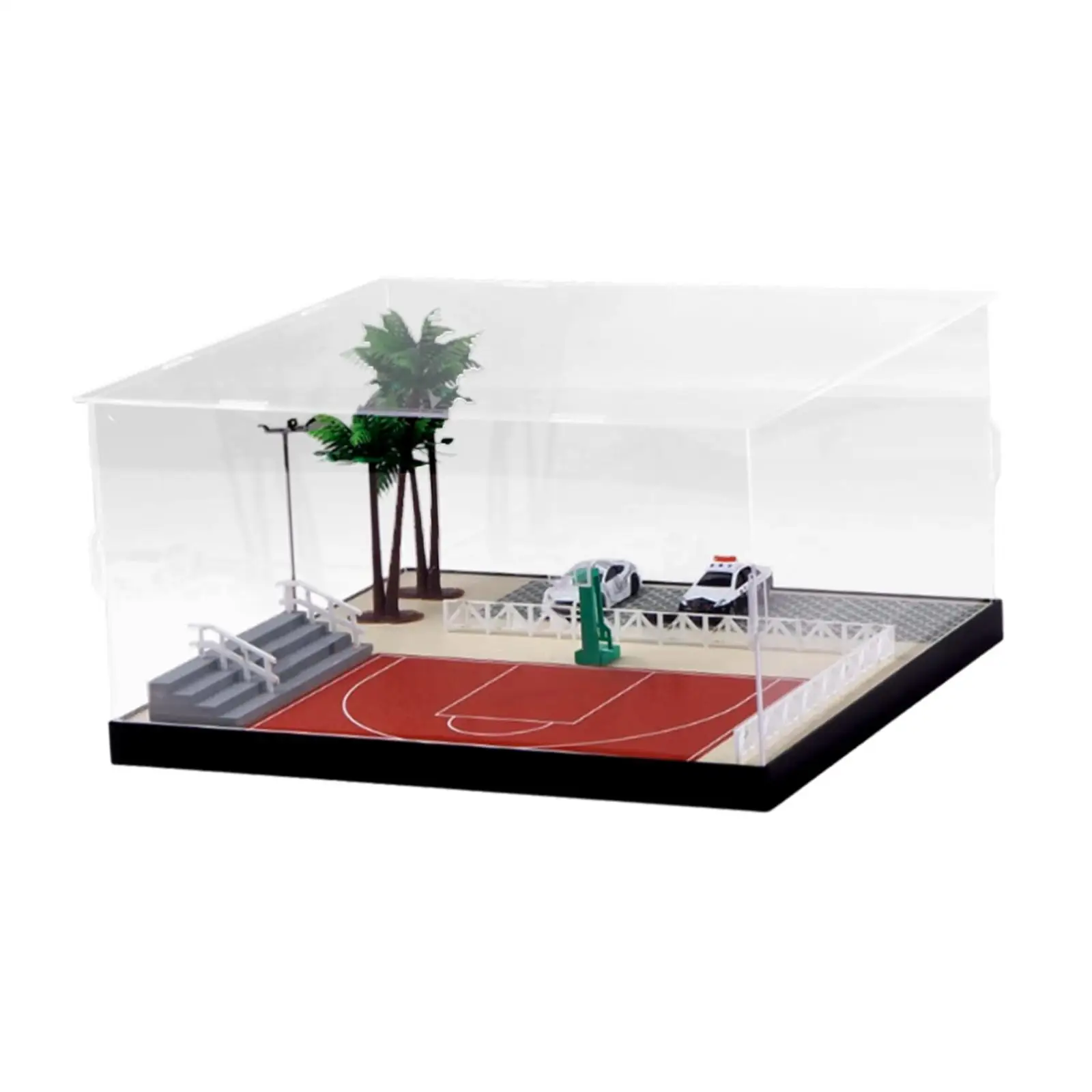 1/64 Scale Model Car Display Case Simulation Parking Lot Basketball Court Scene for Toy Cars