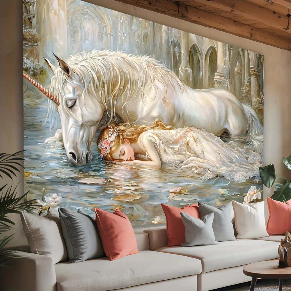 نسيج الأميرة المسحور يونيكورن والنائمة - إضافة أسلوب خيالي ورومانسي إلى أي ديكور غرفة، مثالي للاستخدام المنزلي