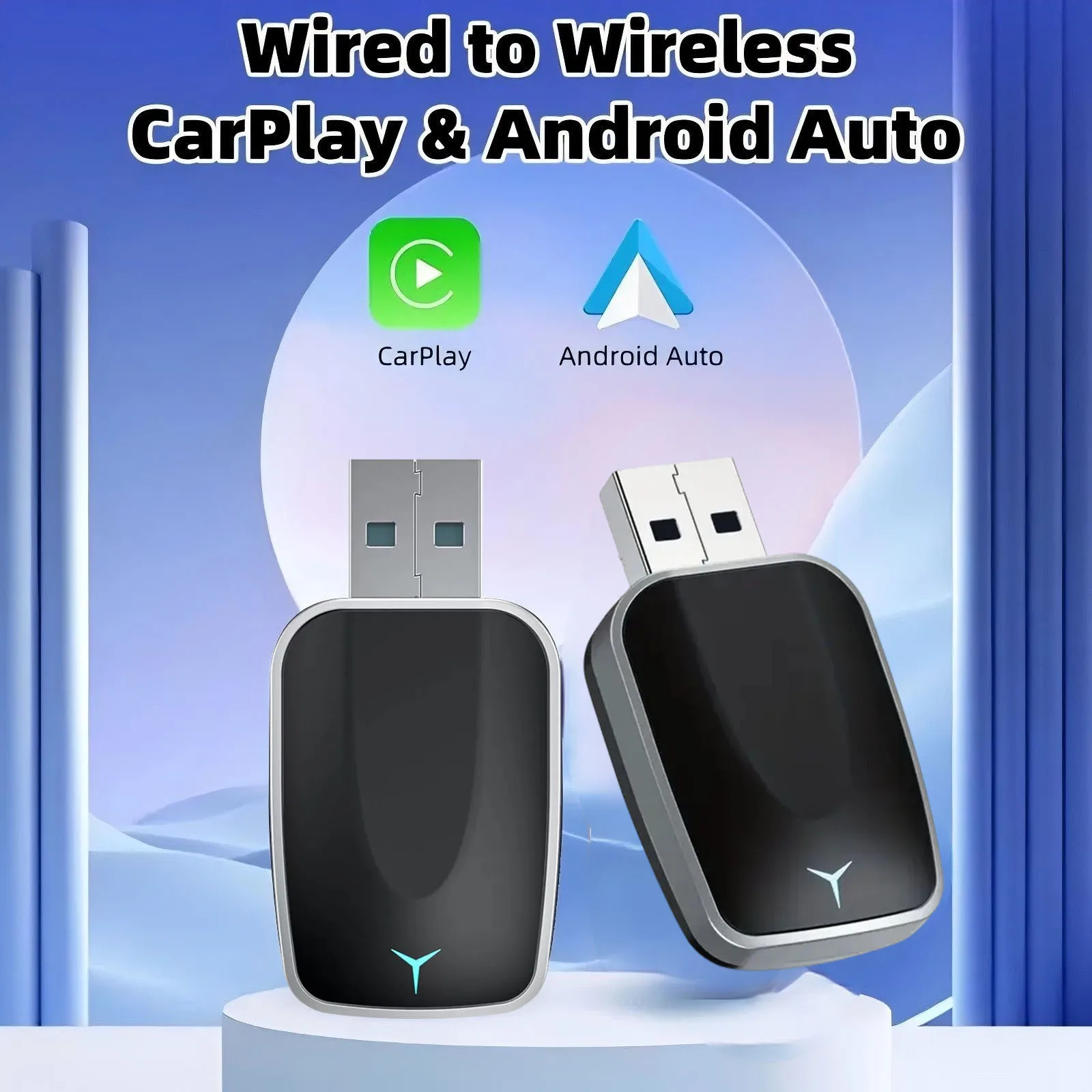 

Универсальный проводной адаптер CarPlay/беспроводной адаптер Android Auto Plug&Play с кабелями USB-A и USB-C — совместимые с 2 в 1