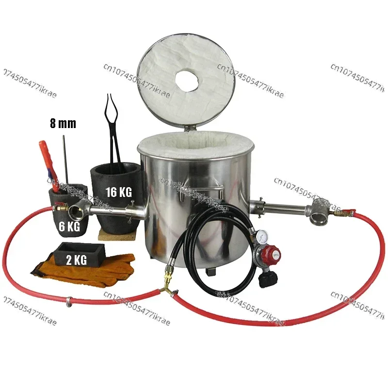 

16 KG Large Gas Metal Melting Furnace Kit 2642°F / 1450°C Propane Forge Dual Burner 2 Crucibles Foundry Home Kiln Casting Tools