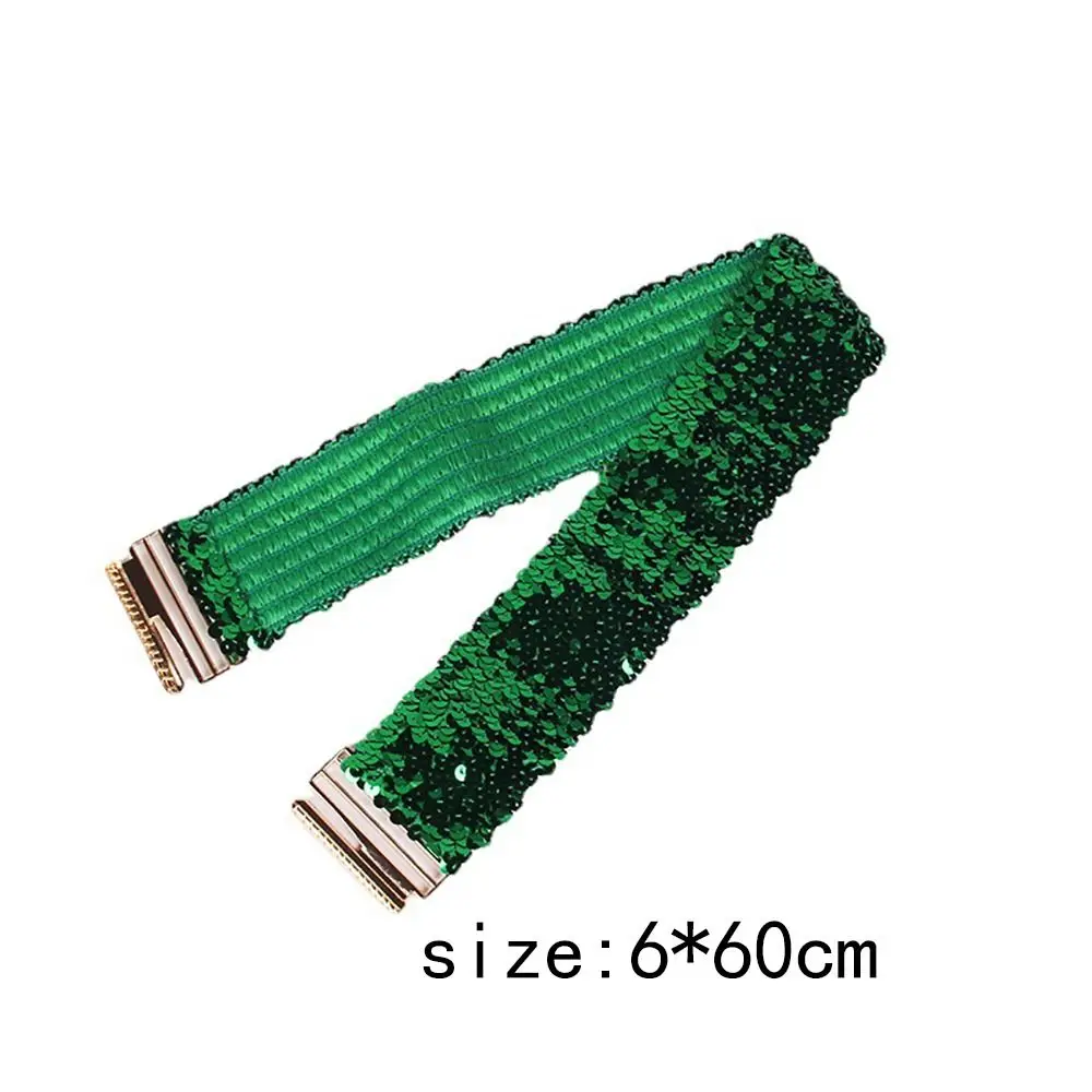 Sequin Elastic Glitter Belt Women\'s Corset Wide Waist Belt Metal Buckle Waistband Decorative Corset Strap Party Dress Accessorie