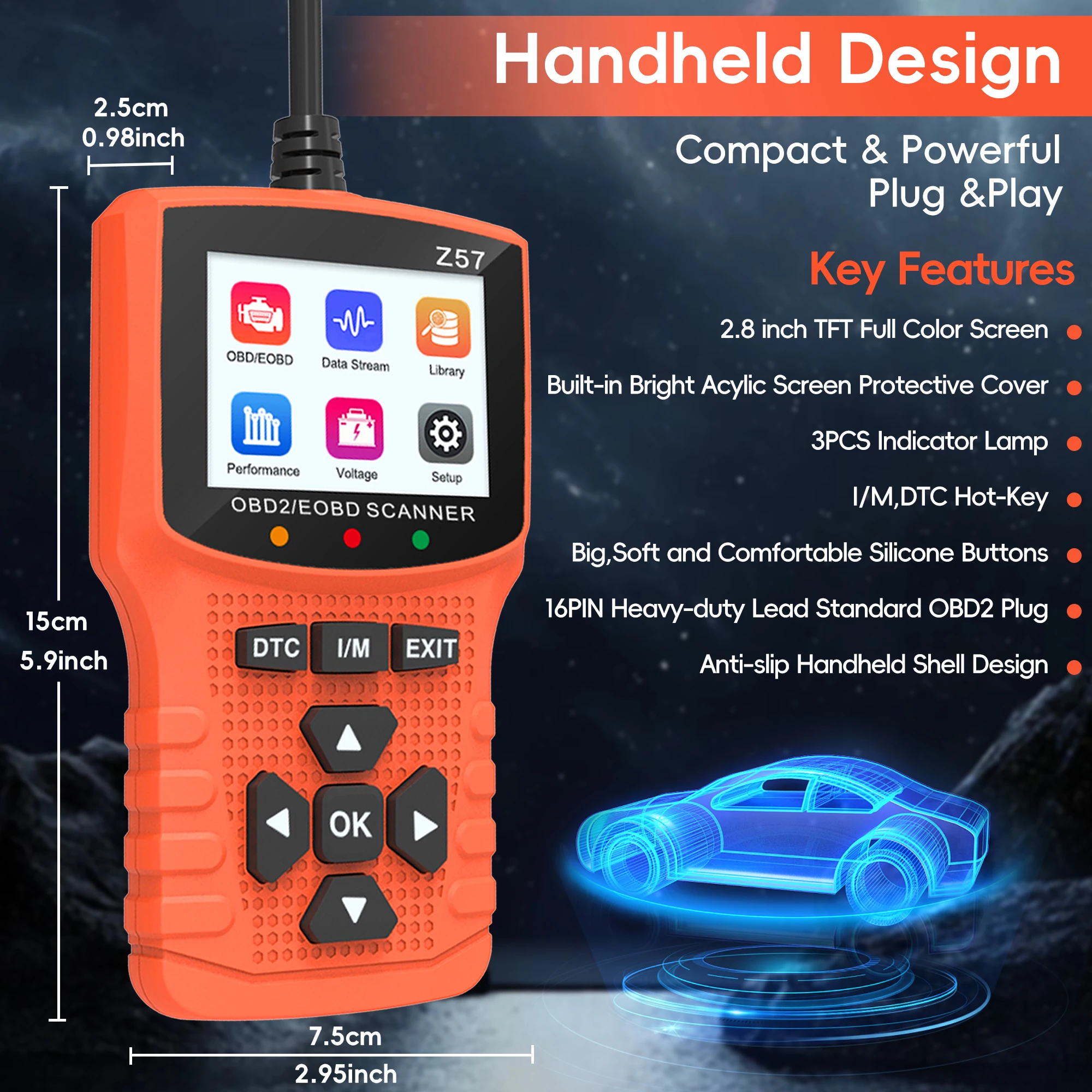 OBD2 Scanner Car Code Reader Plug and Play Fixd Car CAN Diagnostic Scan Tool Read and Clear Engine Error Codes