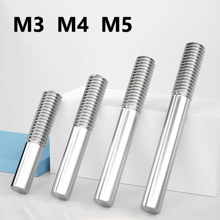 304 Stainless Steel A2-70 Single End Threaded Dowel Pins M3 M4 M5 Cylindrical Locating Pins for Machinery Mold Fasteners