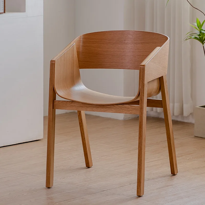Nordic solid wood dining chair cafe milk tea shop log simple creativity