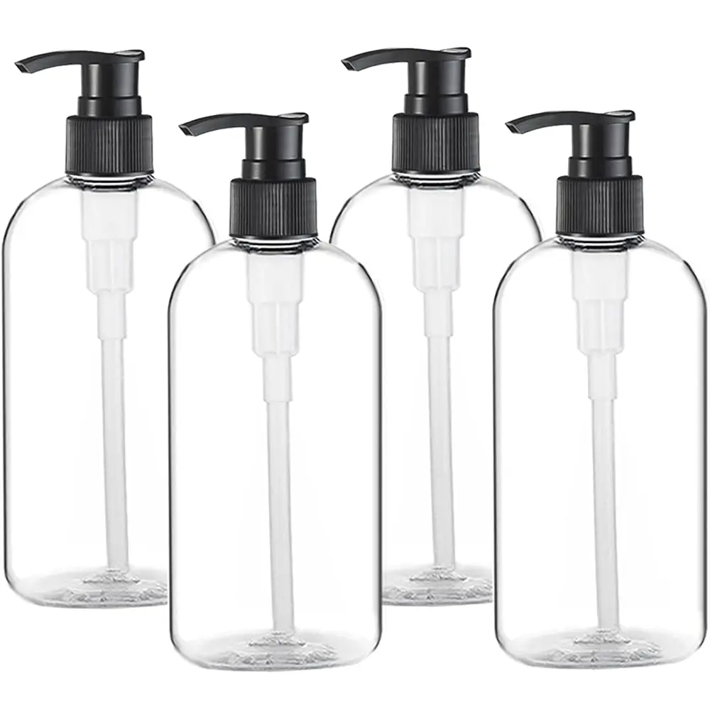 

4 Pack 16oz Clear Plastic Pump Bottles, BPA-Free Refillable Containers for Shampoo, Lotion, Soap