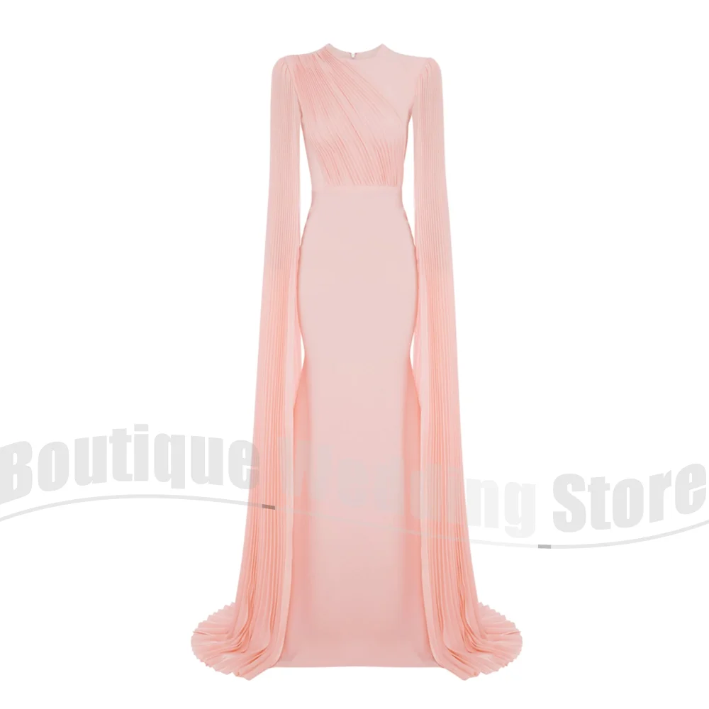 Robes de soirée avec manches Cape, col rond, élégantes, drapées plissées, longueur au sol, robes de bal personnalisées pour femmes