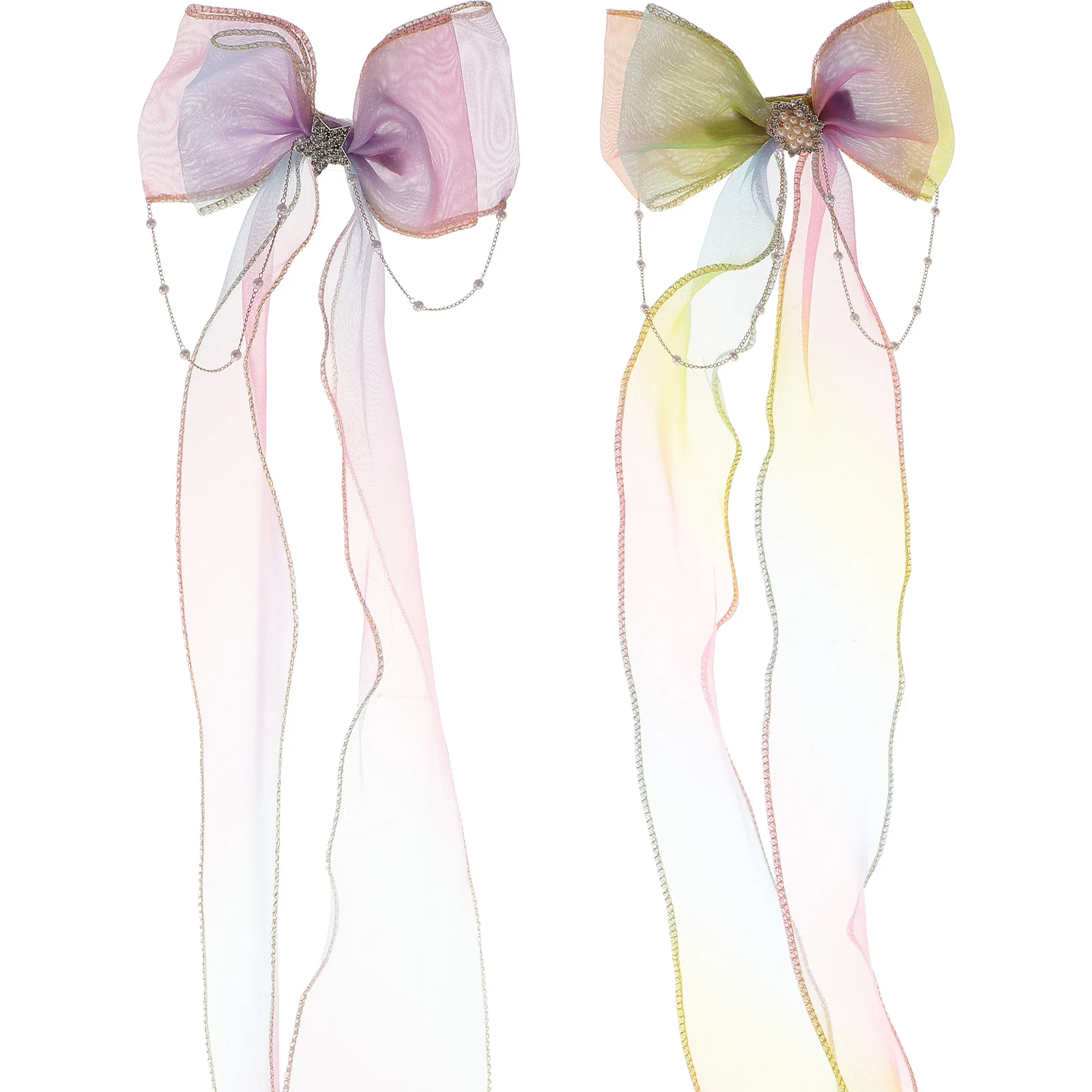 2 قطعة مقاطع القوس فراشة قسط النسيج الانحناء للنساء مشبك شعر شريط طويل أنيق إكسسوارات الشعر حفل زفاف #1