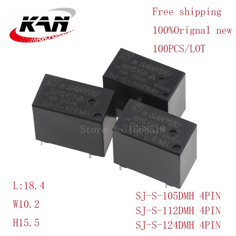 

Free shipping 100pcs relay SJ-S-105DMH SJ-S-112DMH SJ-S-124DMH 5VDC 12VDC 24VDC 10A 250VAC 4PIN Original New