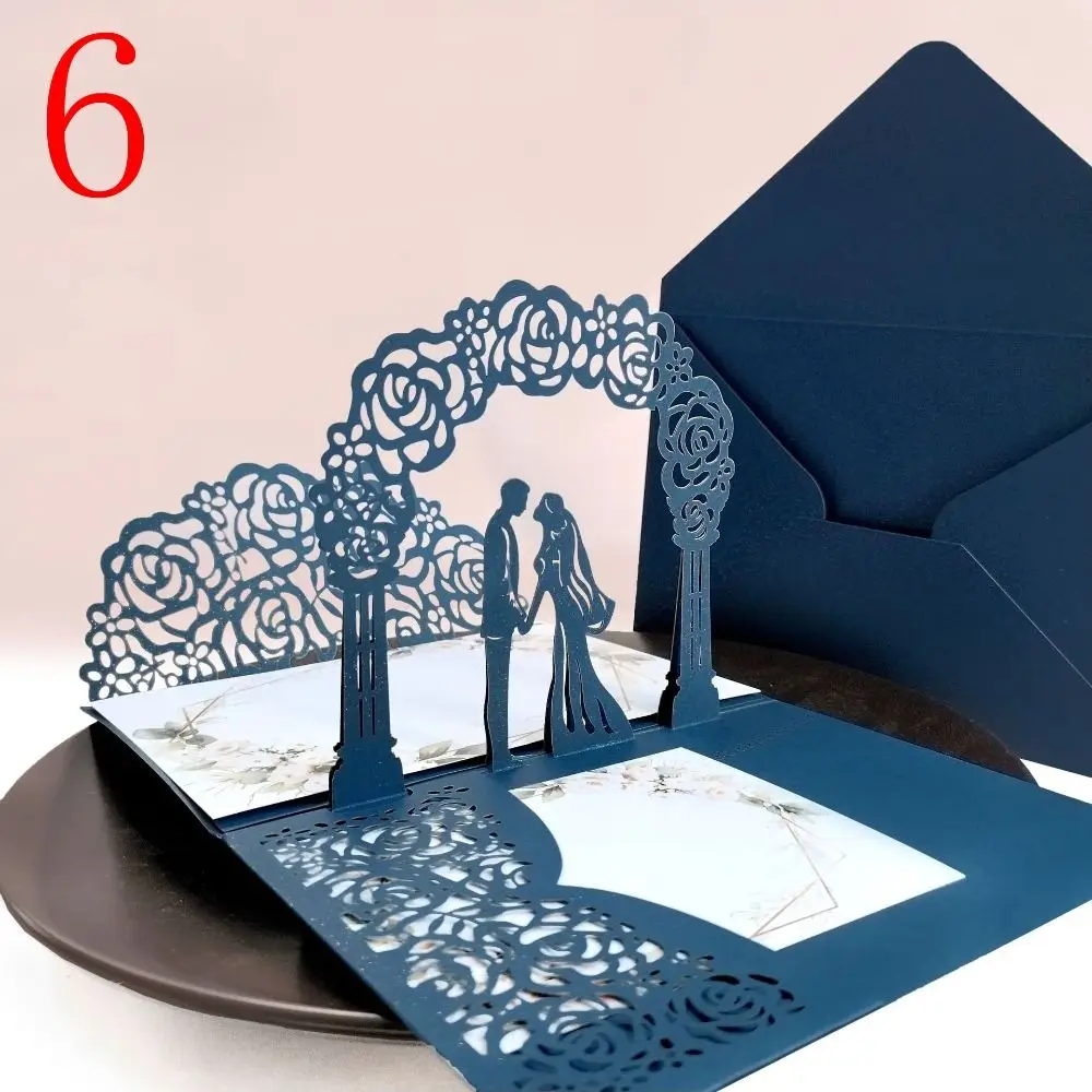 

Laser cut 3D Wedding Invitation Pop up 18X13cm Greeting Cards Hollowing Out Bride And Groom Invite Card Bride & Groom