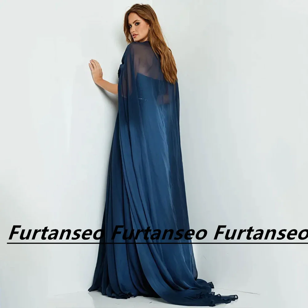 Chiffon A-Line Evening Dress Shawl High Split Draped Deep V-Neck Beading Belt  Sashes Dubai Simple Elegant Vestidos Prom