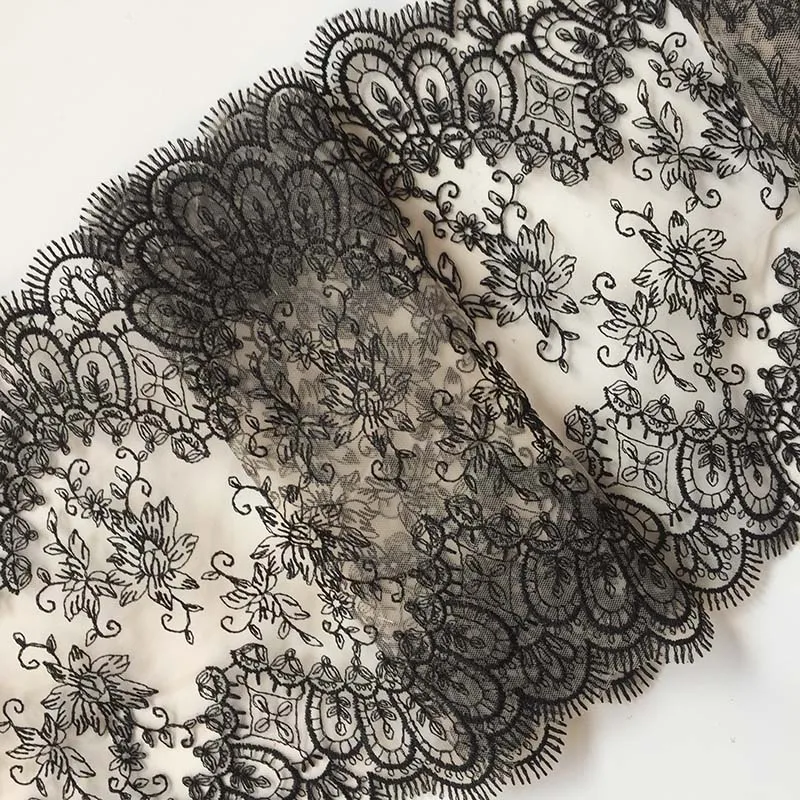 

20 ярдов, 21 см, черная кружевная тесьма с цветочным узором для шитья нижнего белья, купальников, бюстгальтеров, платьев, аксессуаров для одежды