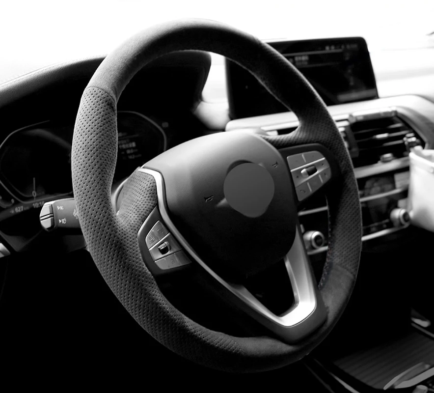 Genuine Leather Steering Wheel Cover Wrap Dark Grey Thread Car Accessoires Specifically For BMW G01 G02 G05 G20 G30 X3 X4 X5