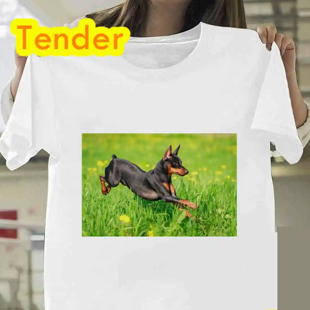 Women Retro Miniature Pinscher T-shirt Animal Pattern Print Graphic Tee Summer Casual Ladies Short Sleeve New Cartoon Top