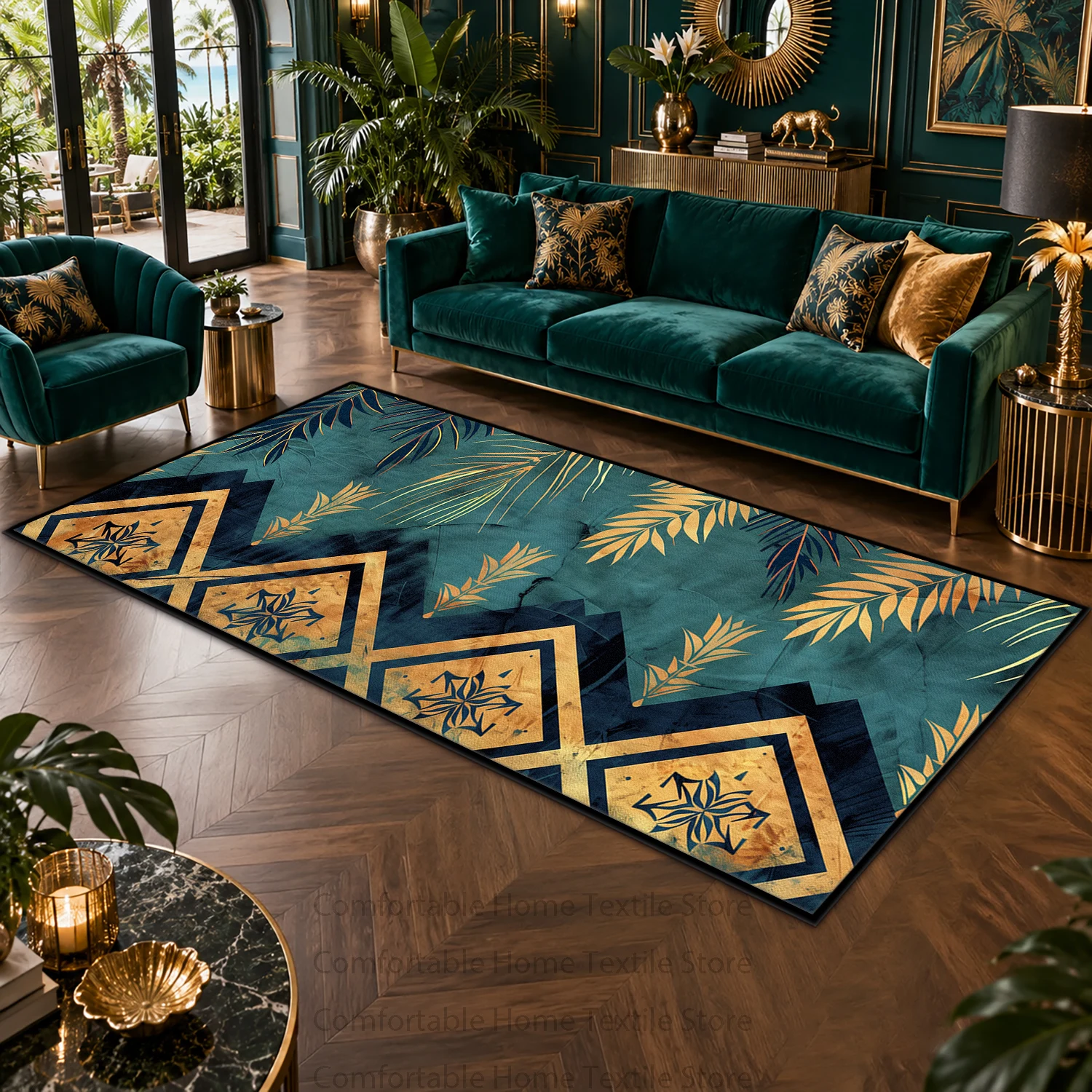 tropical-art-large-area-living-room-rug-teal-gold-geometric-palm-leaf-carpet-non-slip-rectangular-glam-home-decor-floor-mat