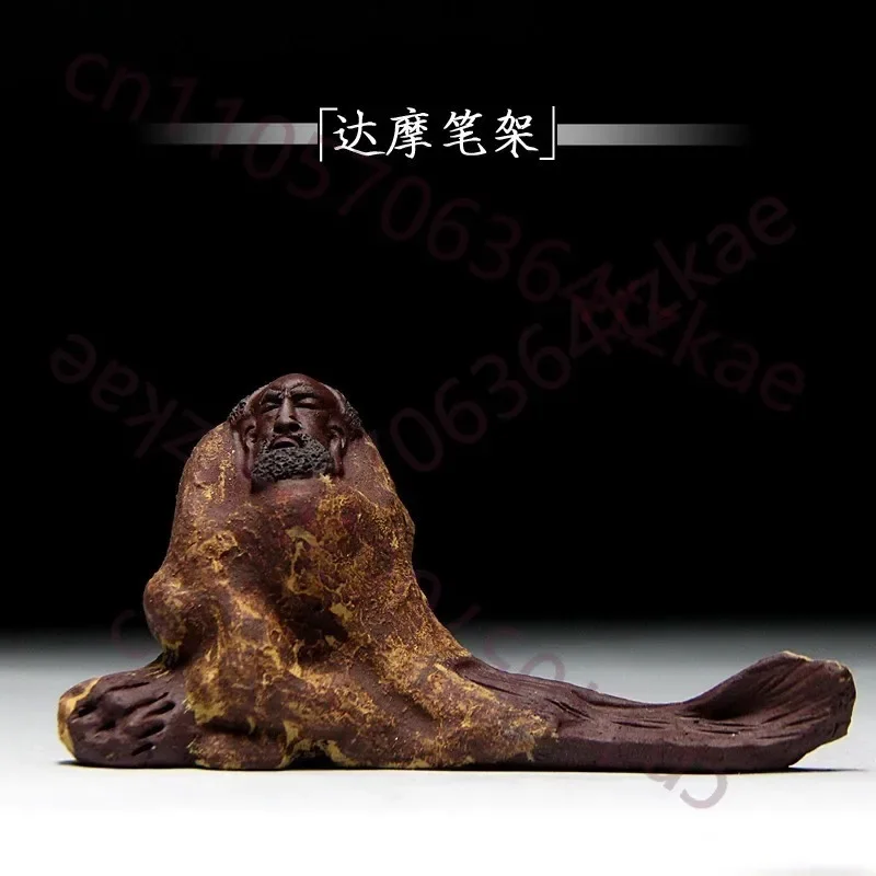 Collect Yixing Zisha Handmade Tea Pet Ornaments, Damo Character Pen Holder